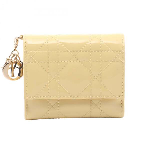 Christian Dior Dior LADY DIOR LOTUS Wallet Cannage Trifold Wallet Patent Lea...